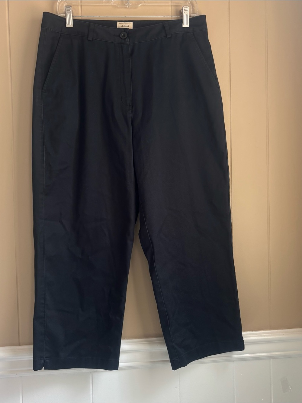 L.L. Bean Women’s Navy Chino Crop Pants Size 12 Reg Cotton Stretch Casual